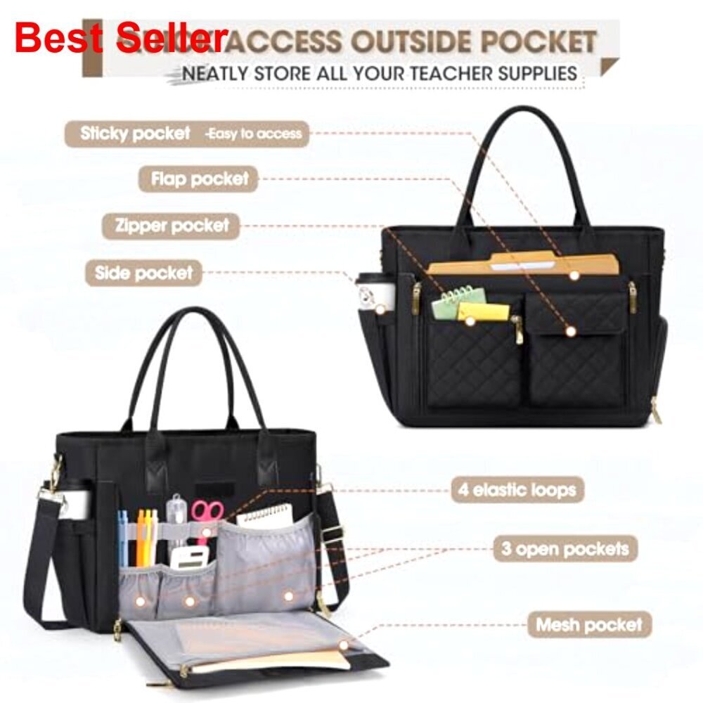 Insulated Lunch Tote Bag with 15.6" Laptop Compartment, Water-Resistant Work Bag - Picture 5 of 7